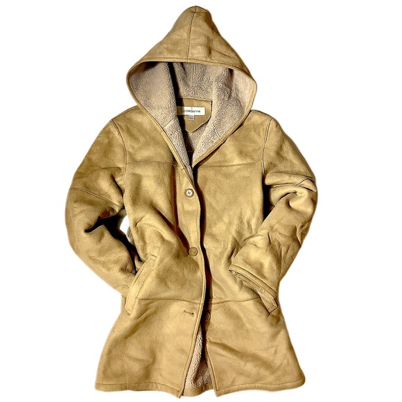 Liz Claiborne Jackets & Blazers - Tan Hooded Faux Shearling Jacket by Liz Claiborne